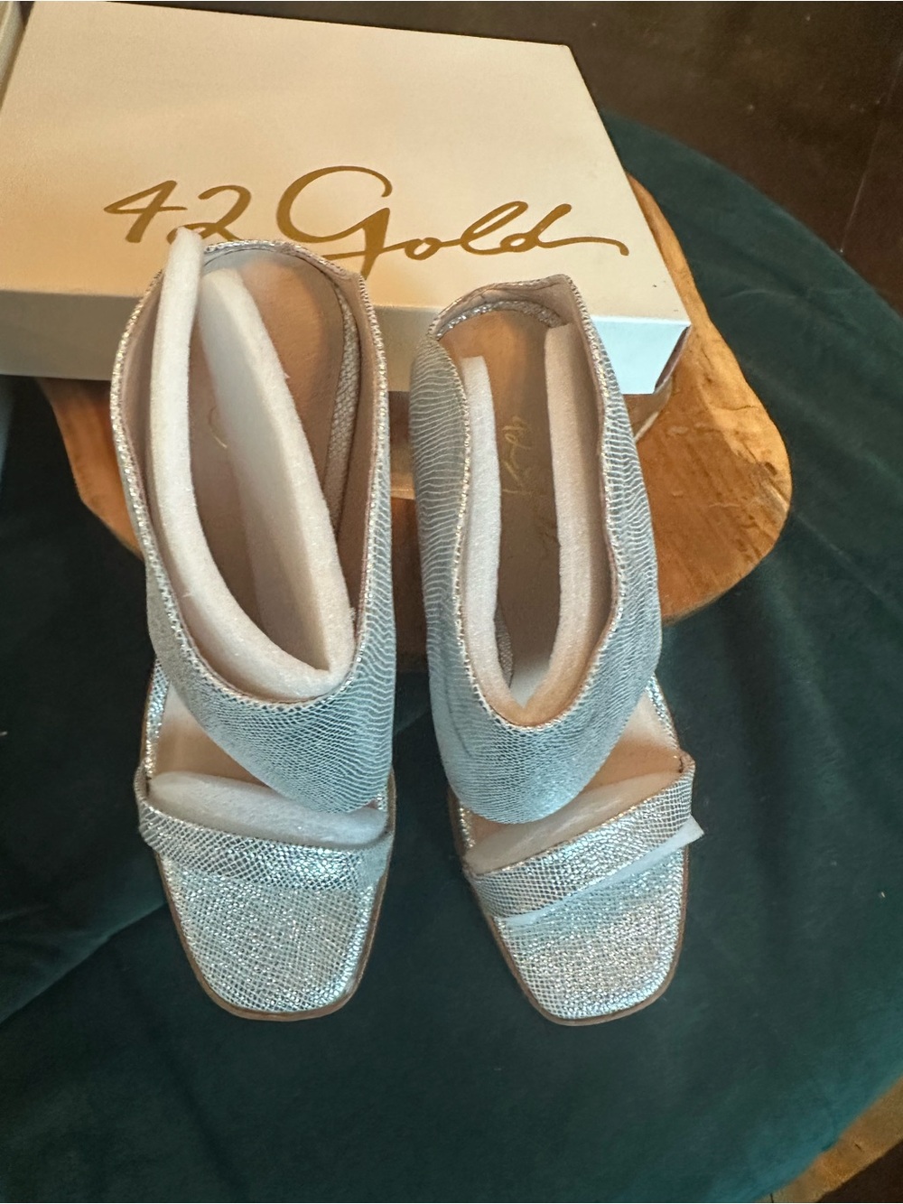 42 GOLD Silver Glitter Open-Toe Heels